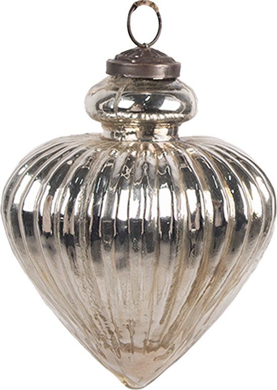 Clayre & Eef Kerstbal Ø 10 cm Zilverkleurig Glas - Metallic - Met Hanger