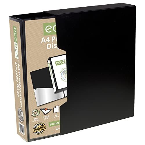 eco-eco A4 formaat 50% gerecycled 100 zak zwart presentatie display boek, opbergtas portfolio kunst map met plastic mouwen met zwarte display doos