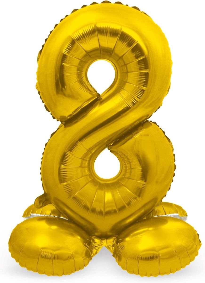 Folie Ballon Cijfer 8 Goud met standaard 72cm