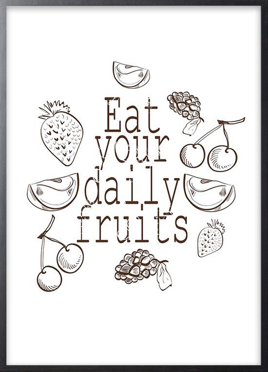 Posterdeco Poster Met Zwarte Lijst - Eet Fruit Poster (Hout, Zwart, Rechthoek, 30x40cm)