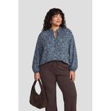 GREAT LOOKS blousetop met strikkraag panterprint blauw/bruin