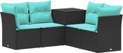 vidaXL Bankstel Zwart en Blauw Poly Rattan en Staal