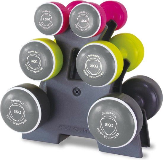 Body Sculpture Smart Dumbbell Set BW-108T - 19 kg - Pink/Green/Grey