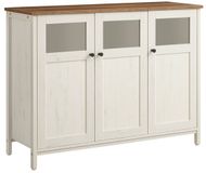 Songmics Keukenkastje – Met glazen deuren – Honingbruin-vintage wit – 35 x 100 x 75 cm – Stalen frame – Industriële stijl