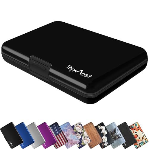 TopMost RFID-Blocking Aluminium Unisex Portemonnee | Creditcardhouder | Plaats voor 12 Kaarten en Rekeningen | Zwart, 11 x 7,5 x 2 cm | Kaart en Rekeningen Houder