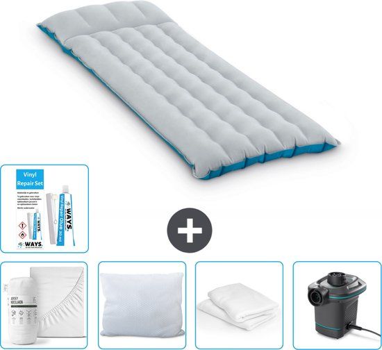 Intex Campingmat - 1-Persoons - 67 x 184 x 17 cm - Grijs - Inclusief Hoeslaken, Kussen, Pomp, Reparatieset en Kussenbeschermer