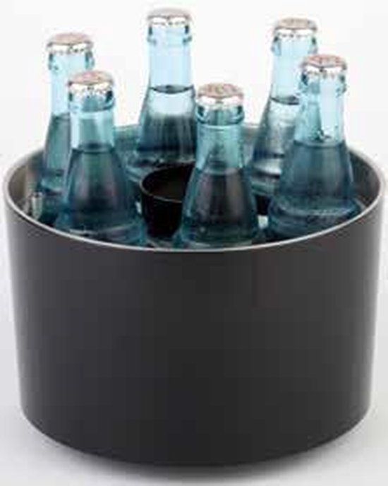 Zwarte flessenkoeler Ø23cm - RVS - met opener en bakje