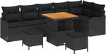 vidaXL Tuinbank Set 9-delig Zwart Polyrotan