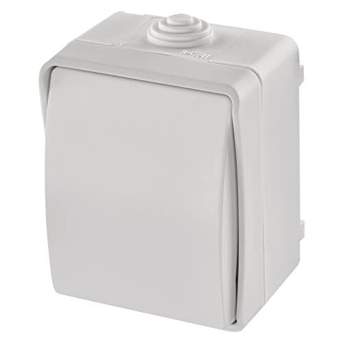 Emos Waterdichte wisselschakelaar met tuimelschakelaar voor verlichting, witte kleur, 250 V/10 AX, kunststof, opbouw voor wandmontage, beschermingsklasse IP54 voor buiten