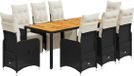 vidaXL Bistroset 9-delig met kussens, polyrotan, zwart
