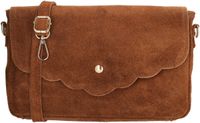Charm London Mariëlle Schoudertas - Crossbody - Suede - Overslag - Verstelbare Band - Ritssluiting - Dames - Leren Dames Tas - Cognac