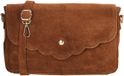 Charm London Mariëlle Schoudertas - Crossbody - Suede - Overslag - Verstelbare Band - Ritssluiting - Dames - Leren Dames Tas - Cognac