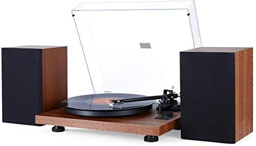 1 BY ONE Hifi-platenspeler met luidsprekers, draadloos, draaitafel met 36 watt boekenrek, luidspreker, 33/45 u/min vinyl recordspeler met magneetpatroon (EU)