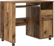 vidaXL Bureau met wielen, oud hout, 91 x 50 x 77 cm