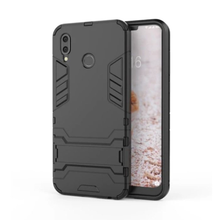 HATOLY iPhone XR - Robotic Armor Case Cover Cas TPU Hoesje Zwart + Kickstand