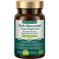 Holland & Barrett 1+1 gratis Zink Gluconaat 15mg + Koper Bisglycinaat 750mcg - 120 tabletten