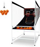 VEVOR Indoor Basketbalspel voor 2 Spelers, Basketbalmachine, Basketbalbalstandaard met 5 Ballen en 8 Spelmodi en 2 Basketbalhoepels en Scorebord en Opblaasbare Pomp, voor Kinderen, Volwassenen Zwart
