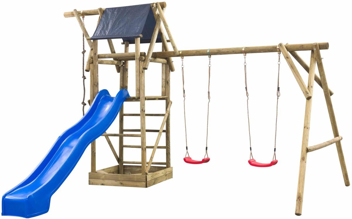 Swingking Swing King speeltoestel hout met glijbaan Niels 380cm - blauw