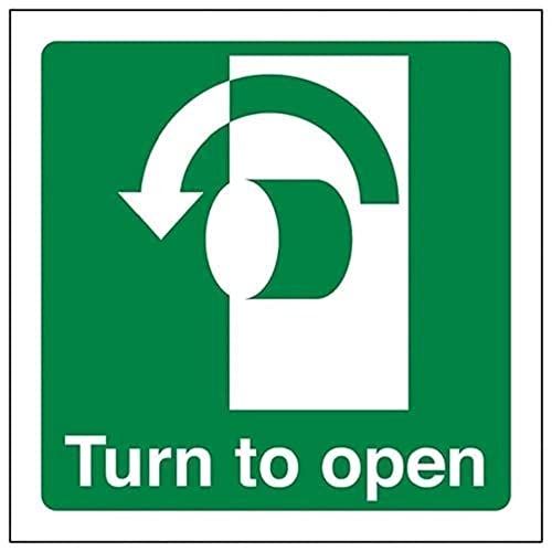 VSafety Turn To Open Door Sign - 100mm x 100mm - Rigid Plastic