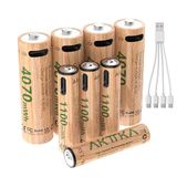 AKTTKA Oplaadbare AA-batterijen en AAA lithium 1,5 V, 4 × AA 4070 mWh + 4 × AAA 1100 mWh, 5V/2A Opladen, USB-C opladen met 1-op-4 kabel, voor afstandsbediening, weegschaal, thermometer, controller