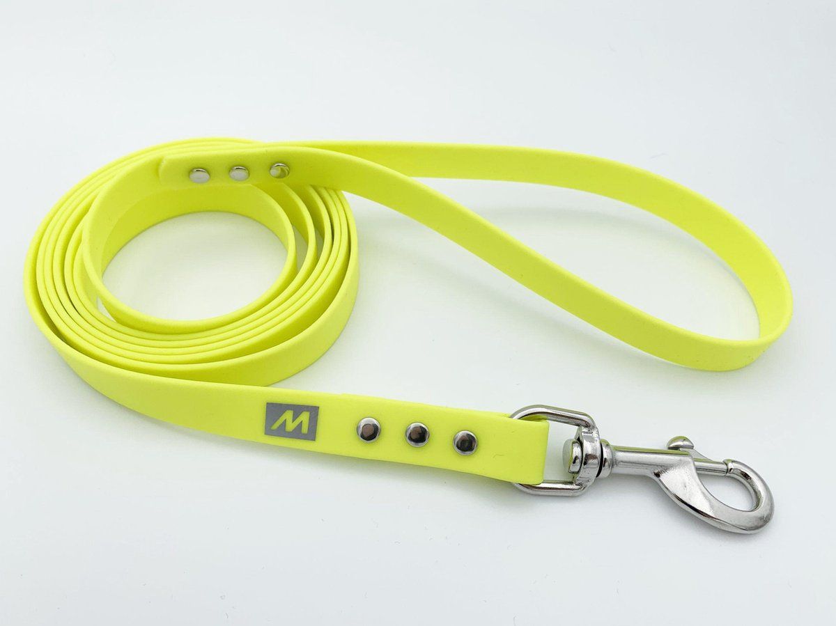 BIOTHANE Miqdi hondenriem - neon geel - 19 mm breed - 2 meter lang - met handvat