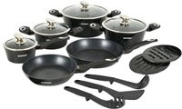 Herzberg HG-METBK15: set de cuisine en marbre de 15 pièces - Noir