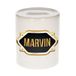 Bellatio Decorations Marvin Spaarpot - wit - met goud/zwart embleem - 8 x 9 cm - keramiek - met afsluitdop - cadeau verjaardag