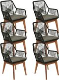 BUITEN living Seville dining tuinstoel set van 6 | touw + hardhout | zwart