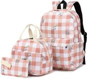 Sac à dos scolaire sans marque pour filles - enfants adolescents - set de cartable 3-en-1 - sac à lunch trousse à crayons - Ours Lapin - Set de cartable rose