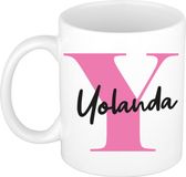 Bellatio Decorations Naam mok Yolanda - roze - wit - keramiek - 300 ml - cadeau beker