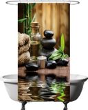 Ulticool Douchegordijn - Zen Spa Meditatie Rust - 120 x 200 cm - met 8 ringen - Anti Schimmel - Waterdicht & Wasbaar - Semi Transparant - Groen
