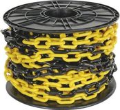 Perel Afzetketting, op rol, voor het afbakenen van gevarenzones en beperken van toegang, binnen- en buitengebruik, kunststof, zwart/geel, 25 m, 8 mm