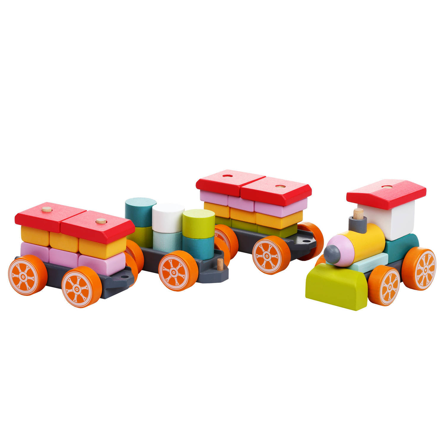 cubika houten trein met drie wagons