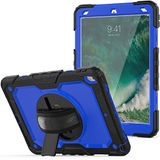 Case iPad Pro 10.5 2017/iPad Air 3 10.5 2019 hoes met 360 graden draaibare opvouwbare standaard, modieuze schokbestendige hoes met polsband en schouderriem, zwart + blauw