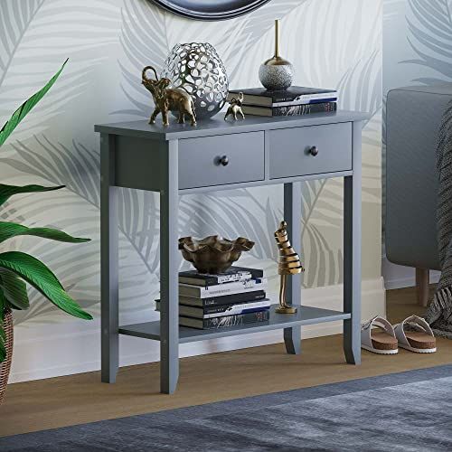 Vida Designs Windsor Console Tafel Met Onderplank, Woonkamer, Hal Way Meubels (2 Laden, Grijs)