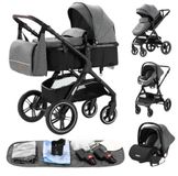 Bugaboo Landau pour bébés - V9, landau combiné 3-en-1 - Pliable - Compatible avec les sièges auto - Convient jusqu'à 20 kg - Pour bébés de 0 à 3 ans - Couleur : Gris (HX1)
