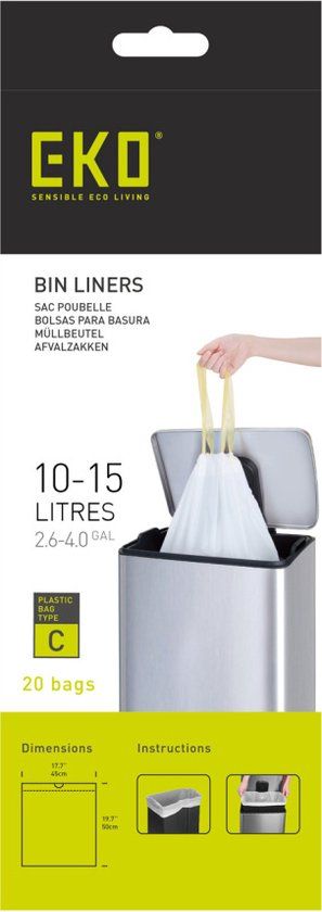 EKO Afvalzakken Type C - 10-15 Liter - 20 Zakken - Met Trekbandsluiting