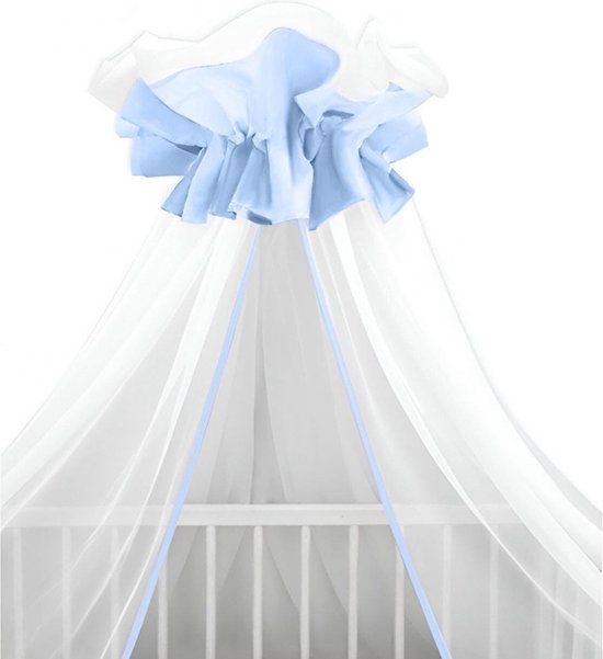 Babybam Hemeltje Tule Wit-Babyblauw - Bedhemel - Baby Klamboe - 400x170cm