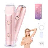 Bikinitrimmer voor vrouwen, 2-in-1 elektrisch scheerapparaat en intiem scheerapparaat met brede keramische scheerkop, IPX7 waterdicht voor nat en droog scheren, type-C USB oplaadbaar (roze)