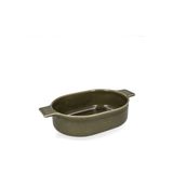 Plat, émail réactif, grès, vert olive, 29,5 x 17 cm