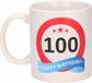 Bellatio Decorations Beallatio Decorations - 100 jaar Verjaardag koffiemok - cadeau beker - stopbord print met happy birthday - 300 ml - keramiek - wit