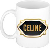 Bellatio Decorations Celine mok / beker met gouden embleem - Zwart, Keramiek, 300 ml