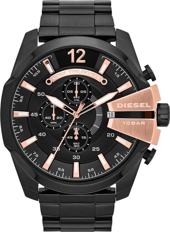 Diesel Mega Chief DZ4309 Herenhorloge 51 mm - Zwart | Staal | Chronograaf