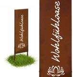 Relaxdays Tuindecoratie - staal - roestpatina - woon-oase - bruin - 115x28x1.5 cm - voor buiten