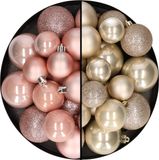 Edelman Bv Boules de Noël 60x pièces - mix rose clair/champagne - 4-5-6 cm - plastique
