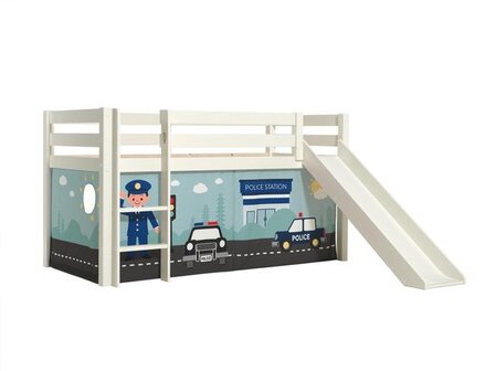 Vipack Pino Halfhoogslaper met glijbaan Wit Police - Eenpersoons - Hout