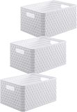 Rotho Country Set van 3 opbergboxen 6l in rotan-look, Kunststof (PP) BPA-vrij, wit, 3 x A5/6l (28.0 x 18.5 x 12.6 cm)