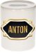 Spaarpot Anton - wit - met goud/zwart embleem - 8 x 9 cm - keramiek - met afsluitdop - cadeau verjaardag