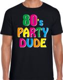 Bellatio Decorations Verkleed T-shirt voor heren - Zwart - 80s Party Dude - Jaren tachtig / Disco Themafeest - Maat XL