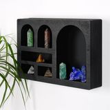Stijlvolle wandplank, 35 cm x 23 cm x 6 cm, 100% massief hout, zwarte afwerking, meerdere planken, wandmontage, perfect voor huisdecoratie en organisatie